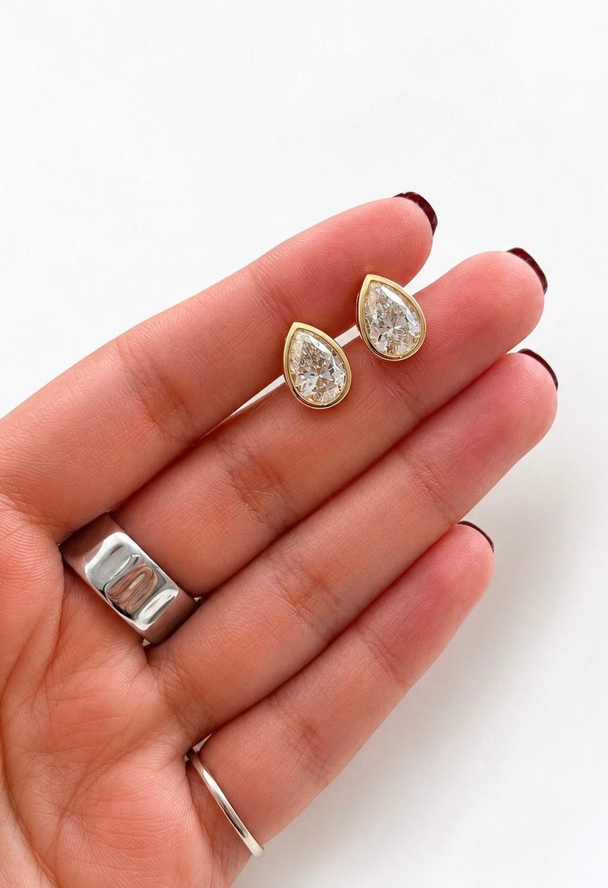 Pear Shaped in Bezel Lab Diamond Studs