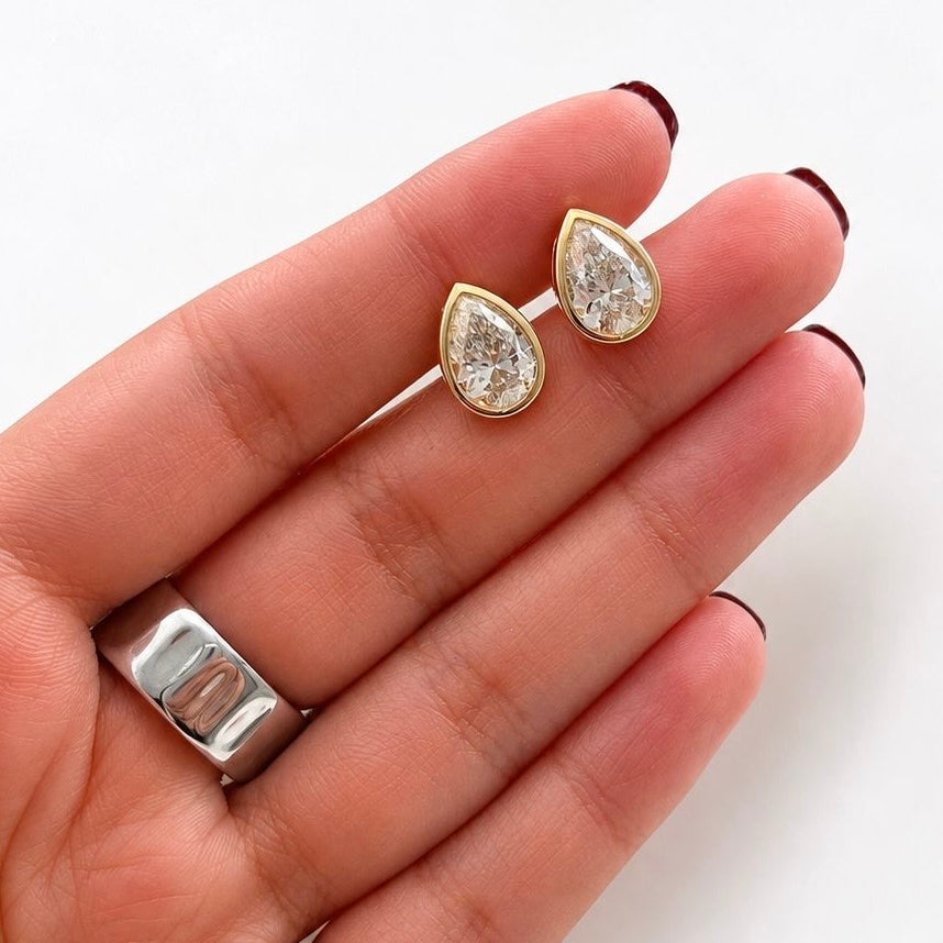 Pear Shaped in Bezel Lab Diamond Studs